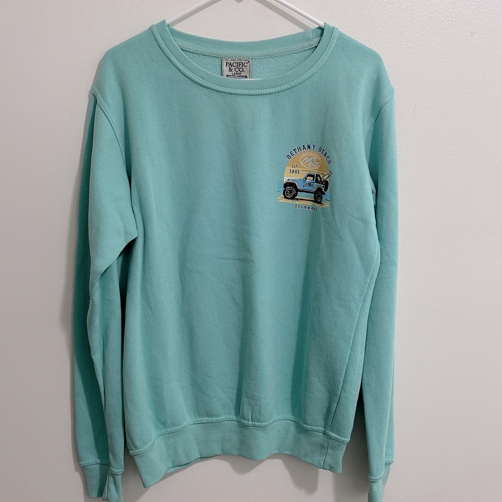 Pacific & Co. Mint Green Bethany Beach Graphic Crewneck Sweatshirt Womens Large